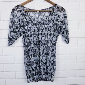 Bongo Womens‎ Cold Shoulder Short Sleeve Sheer Blouse Top Size XL Gray Black